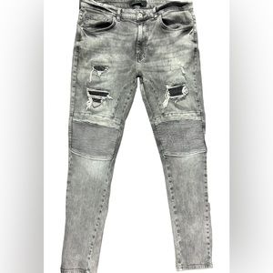 Zara Men’s Jeans Gray Denim Distressed 5 Pocket Zip Fly Size 36